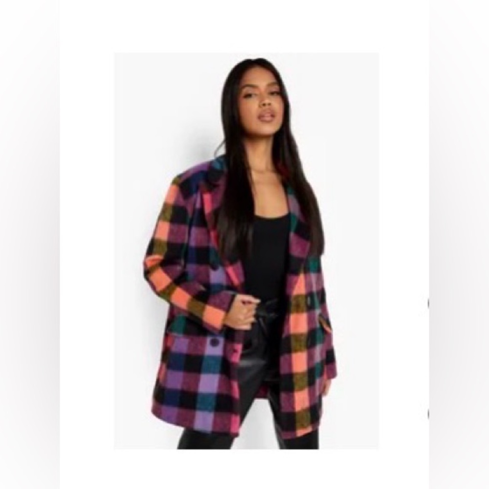 Boohoo Multi Flannel Wool Look Coat